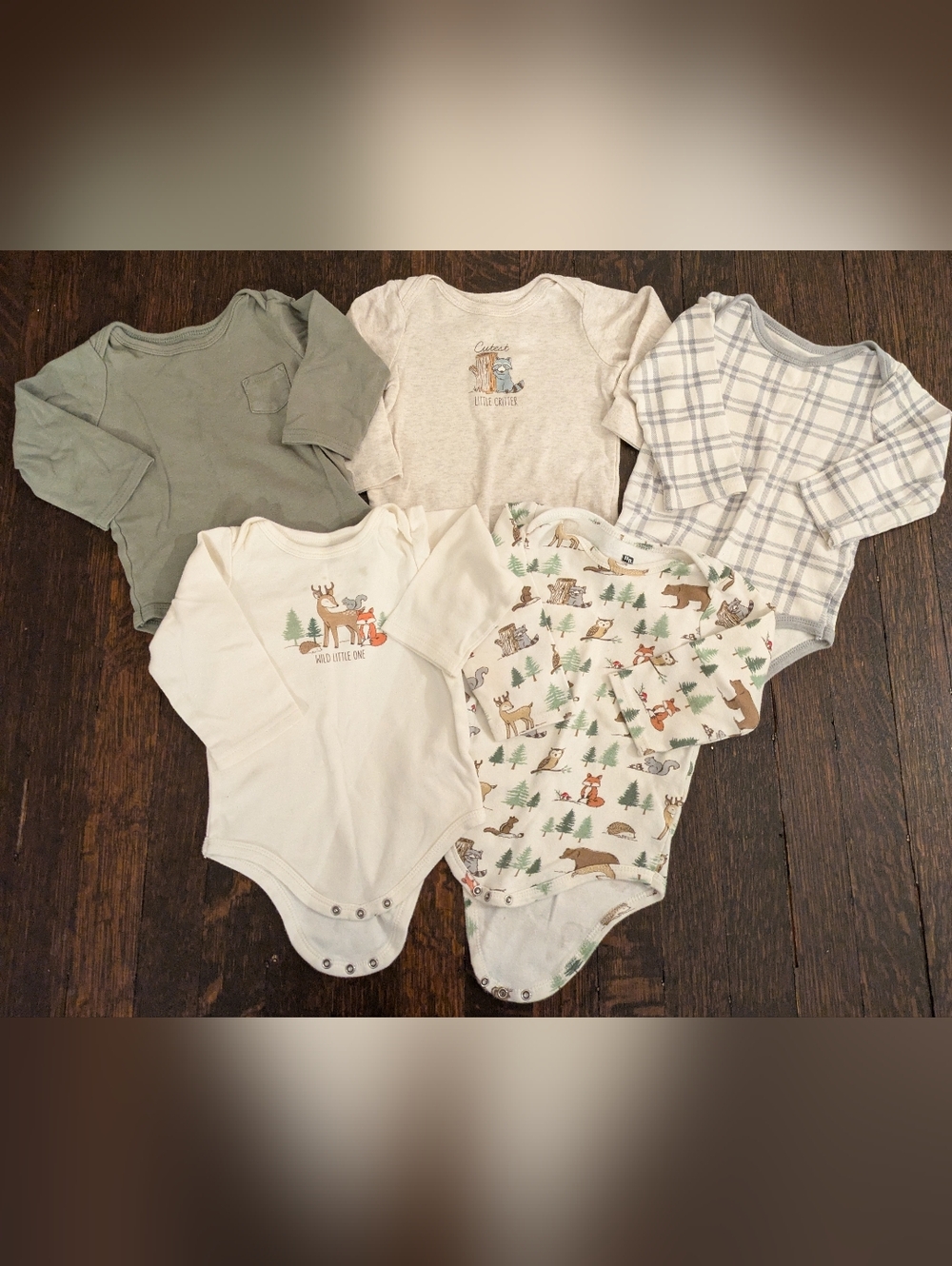 Hudson Baby Neutral & Woodland Print One-Piece Bodysuit Set - 5 Pack